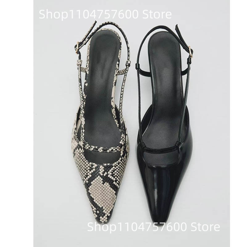 Leather Classic Strap - Slingback pour femmes Bout pointu Talons